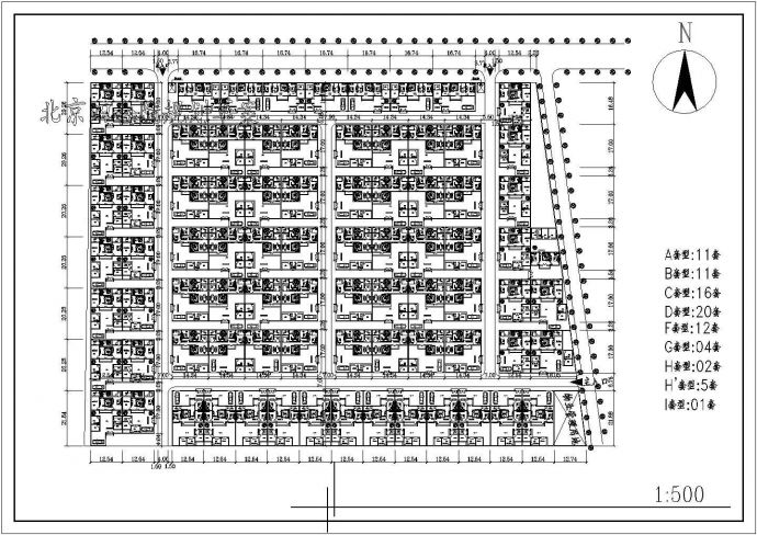 北方某四合院居住区规划设计cad总平面施工图_图1
