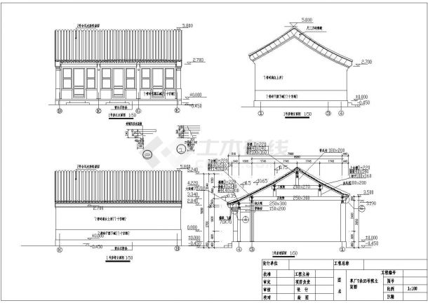 某单层框架结构四合院设计cad全套建筑施工图（含多栋设计）-图二