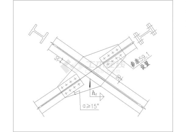某支撑斜杆为H型钢与双节点板的连接节点构造CAD完整详图-图一
