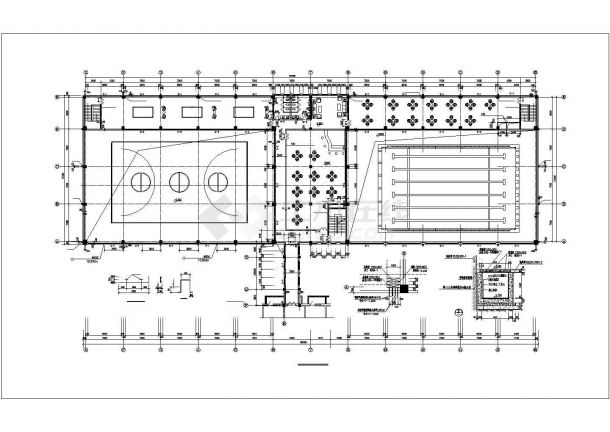 占地2300平米3层钢框架结构体育馆全套建筑设计CAD图纸-图二