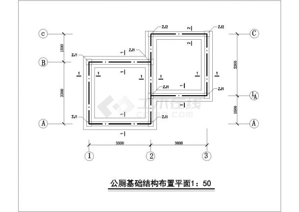  Complete drawing of detailed structure of plane CAD building of a public toilet - Figure 1