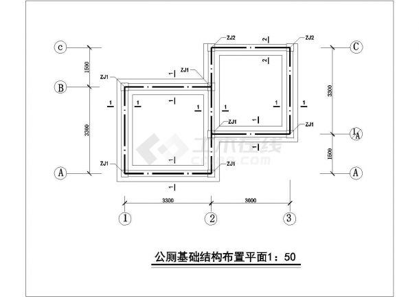 某公厕平面CAD建筑详细构造完整图纸-图一