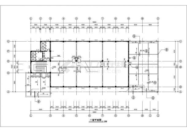 深圳某公司1400平米2层框架结构职工食堂建筑设计CAD图纸-图二