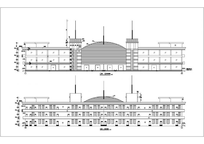 杭州市某商业街某3层框架美食城结构设计CAD图纸_图1