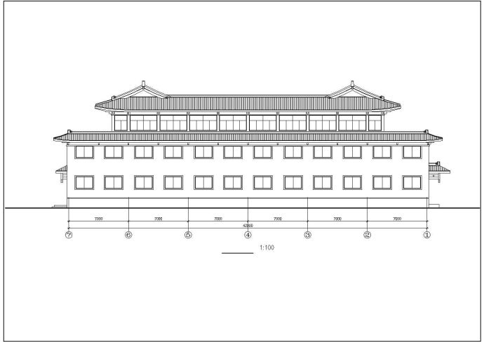西安某商业街2900平米3层框混结构洗浴中心建筑设计CAD图纸_图1