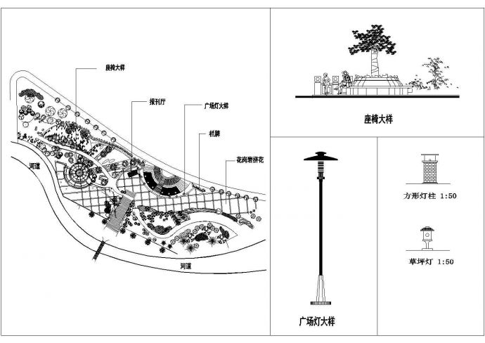 四川某县城滨河公园CAD景观环境设计方案图_图1
