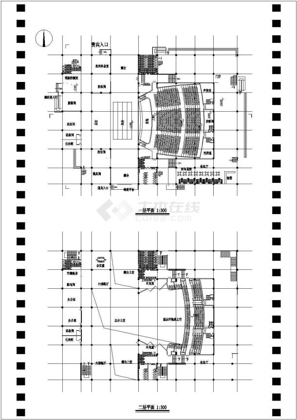 某1200座影剧院CAD建筑方案设计合集-图二