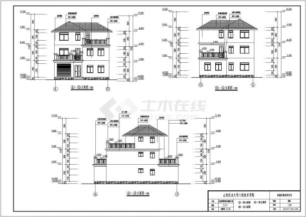 晋城市某现代化村镇305平米3层框混结构乡村别墅建筑结构设计CAD图纸-图二