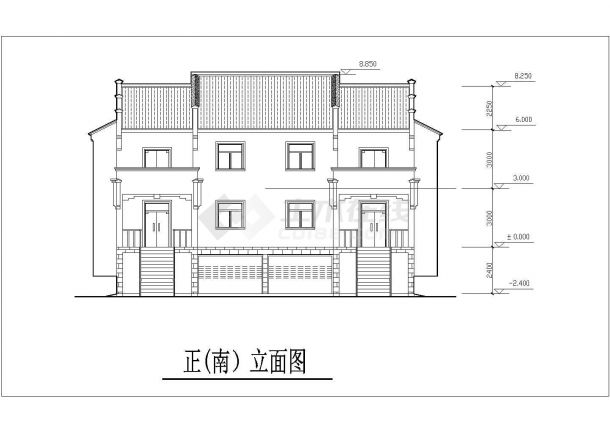 540平米2层框混结构双拼别墅建筑设计CAD图纸（含地下室）-图一