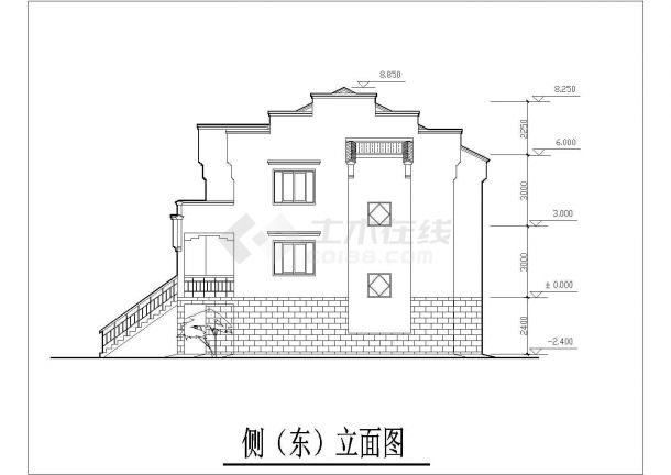 540平米2层框混结构双拼别墅建筑设计CAD图纸（含地下室）-图二