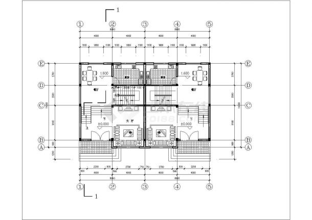 3层框混结构双拼别墅建筑设计CAD图纸（含架空层/每户250平米）-图二