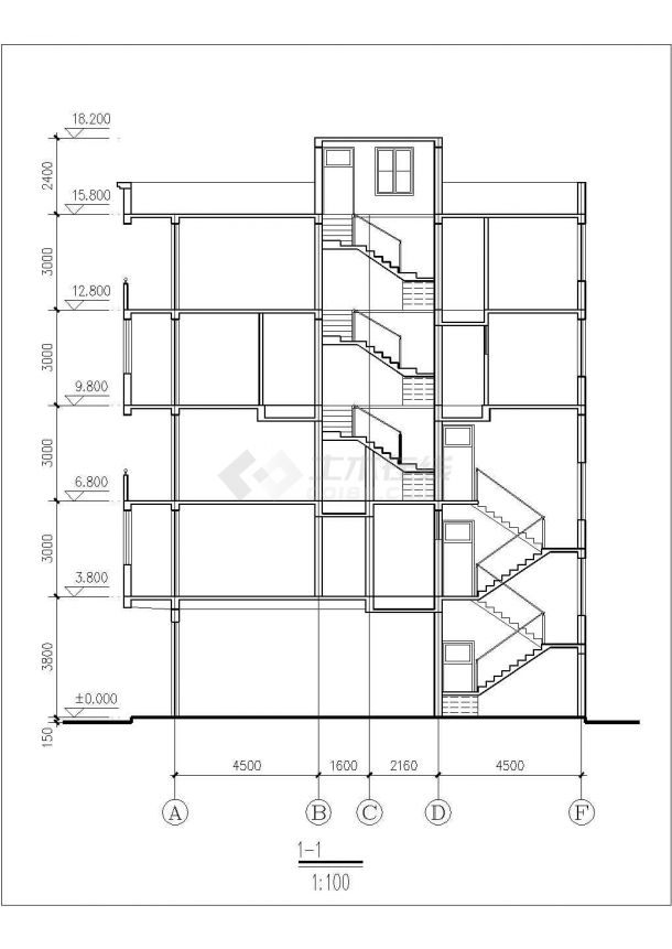 650平米五层砖混结构民居楼平立剖面设计CAD图纸（含天面层）-图二