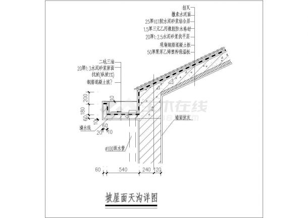 某坡屋面天沟详图CAD节点完整构造-图一