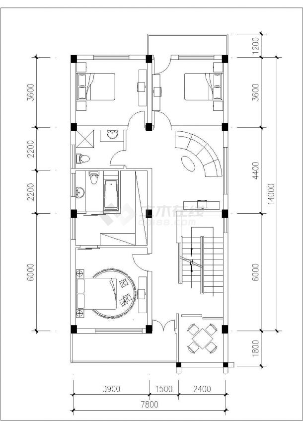 某乡村占地115平米3层砖混结构独栋别墅平立面设计CAD图纸-图一