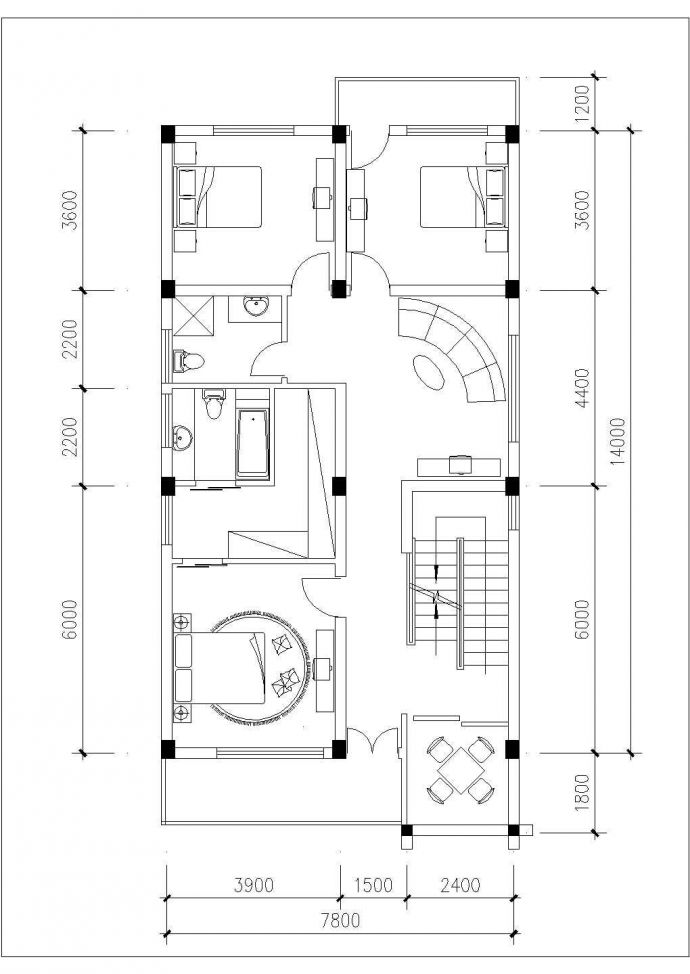 某乡村占地115平米3层砖混结构独栋别墅平立面设计CAD图纸_图1