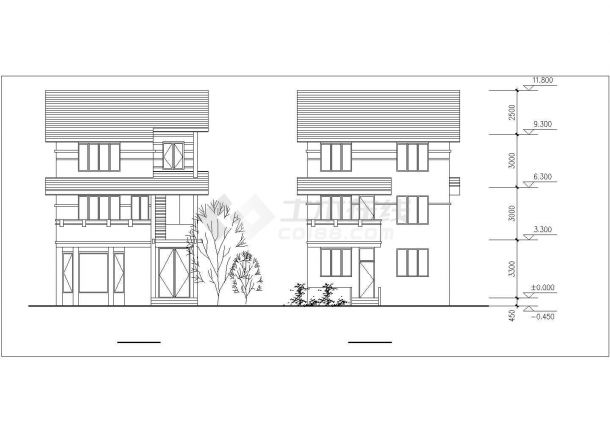 某乡村占地115平米3层砖混结构独栋别墅平立面设计CAD图纸-图二