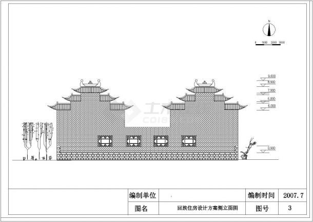 经典桂北民居回族风格住宅设计cad建筑施工图-图二