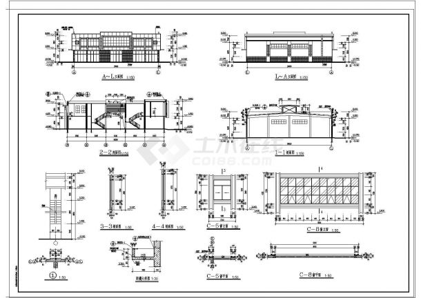 某两层长120.36米宽26.48米3900平米CAD框架结构蔬菜交易市场建筑施工图【平立剖】-图一