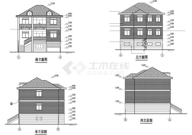 410平米4层砖混结构单体别墅建筑设计CAD图纸（含阁楼层）-图二