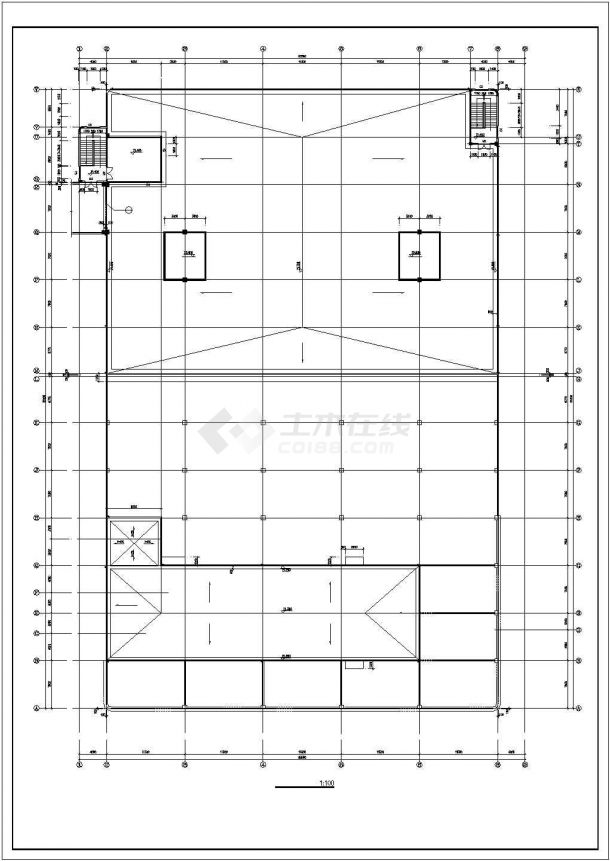 某工厂1.4万平米四层框架生产厂房建筑设计CAD图纸（含夹层和天面层）-图一