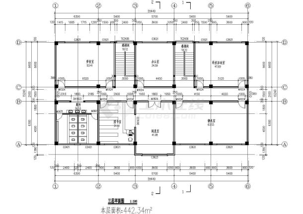 某三层长28.44米宽15.24米少年宫活动中心CAD建筑设计施工图纸-图二