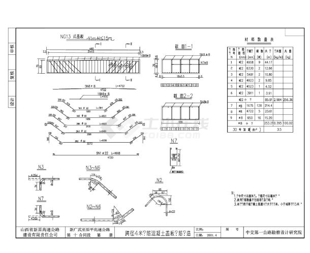 跨径4米钢筋混凝土盖板钢筋构造图-图一