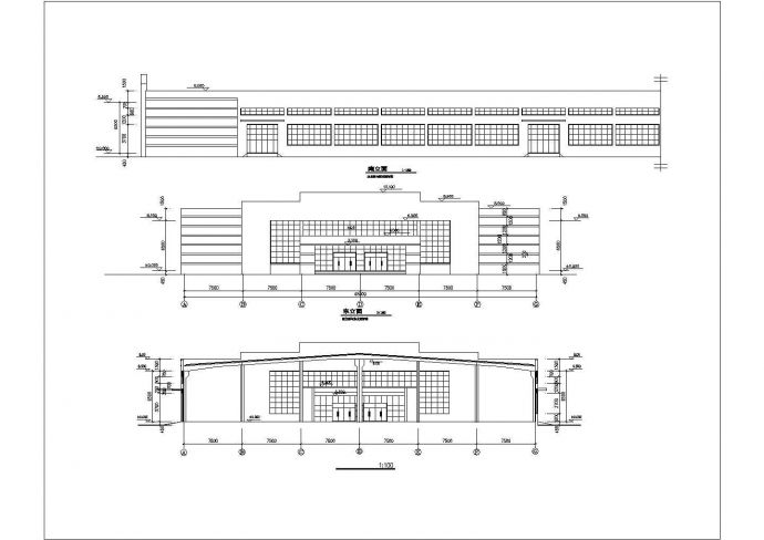 东莞某机械厂5500平米1层轻钢结构生产厂房平立剖面设计CAD图纸_图1