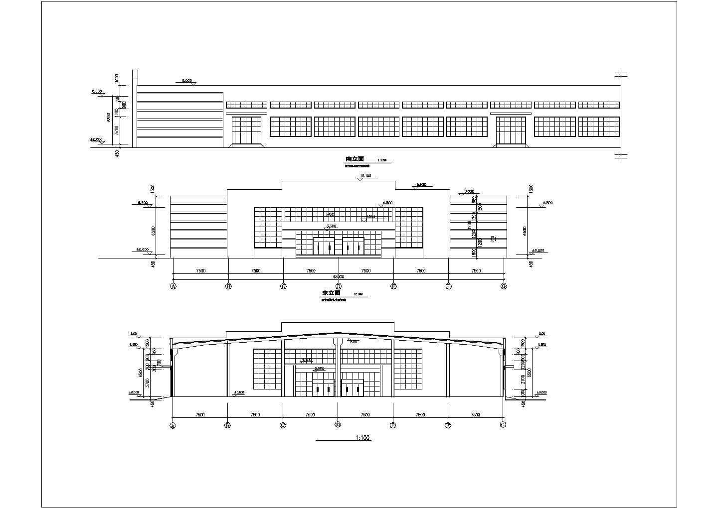 东莞某机械厂5500平米1层轻钢结构生产厂房平立剖面设计CAD图纸