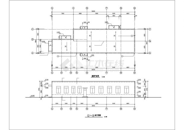 北京某污水处理厂600平米单层砖混结构过滤车间平立剖面设计CAD图纸-图一