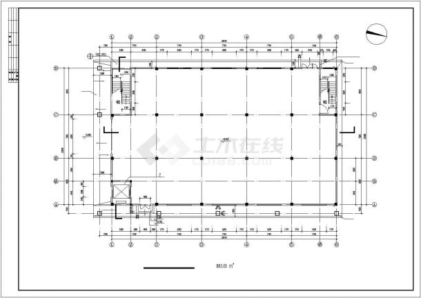 太原市某工厂2300平米2层框架结构生产厂房建筑设计CAD图纸-图一