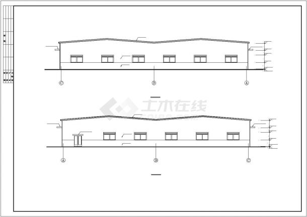 成都某工厂小型单层双跨门式钢结构厂房建筑设计CAD图纸-图二