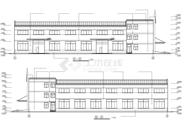 哈尔滨市某工厂1400平米3层框架结构生产厂房建筑设计CAD图纸-图一