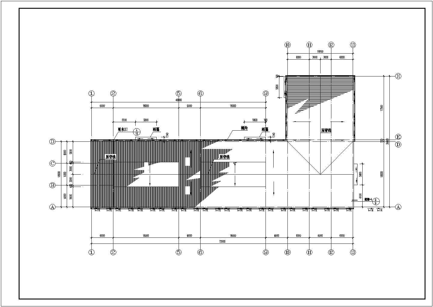乌鲁木齐市某工厂1800平米单层钢框架结构生产车间建筑设计CAD图纸