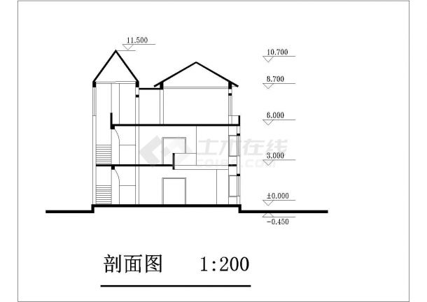 占地151平米3层框架结构单体别墅平立剖面设计CAD图纸-图二