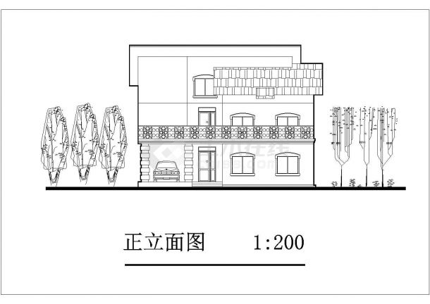 成都市某小区303平米三层框架结构单体别墅平立剖面设计CAD图纸-图一