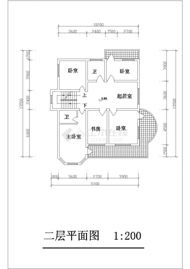 贵阳市某村镇282平米三层砖混结构乡村别墅平立剖面设计CAD图纸-图二