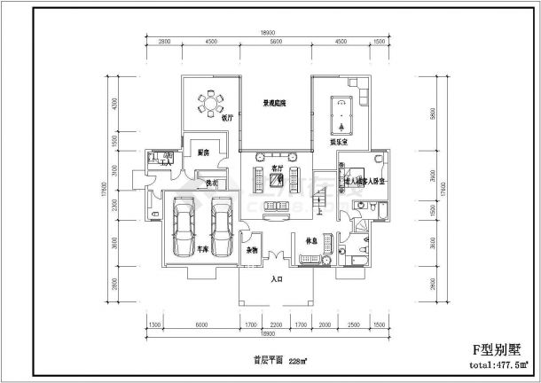 某小区477平米3层框架结构独栋别墅平立面设计CAD图纸-图二