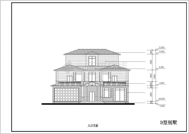 镇江市某村镇327平米3层砖混结构乡村别墅平立面设计CAD图纸-图一