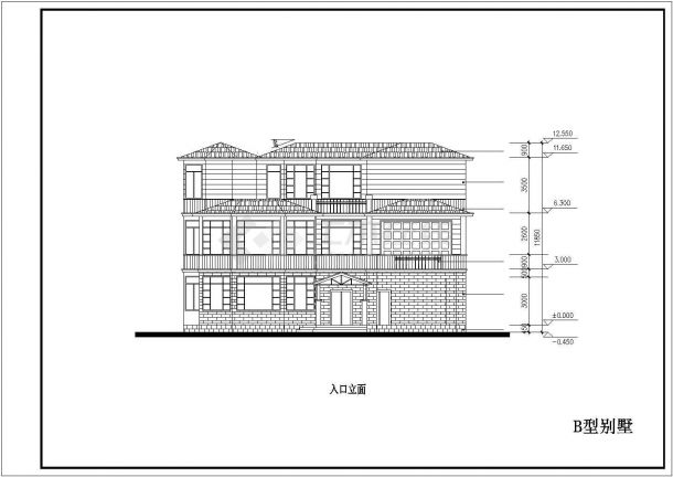 广州某别墅区439平米3层混合结构独栋别墅平立面设计CAD图纸-图一
