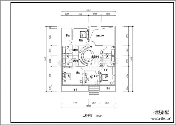 广州某别墅区439平米3层混合结构独栋别墅平立面设计CAD图纸-图二