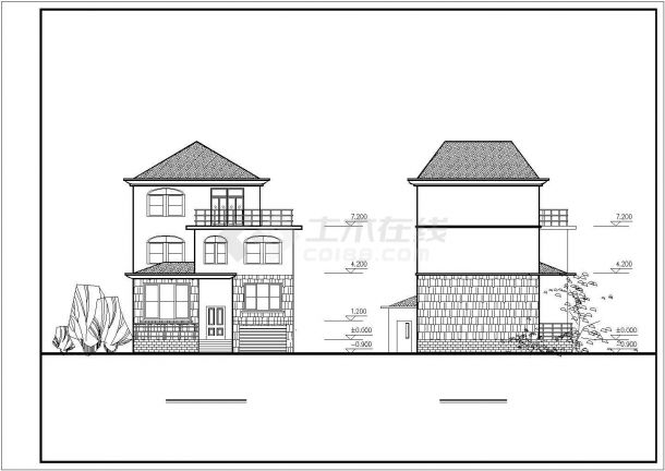 365平米3层框混结构独栋别墅建筑设计CAD图纸（含管道和电气图）-图一