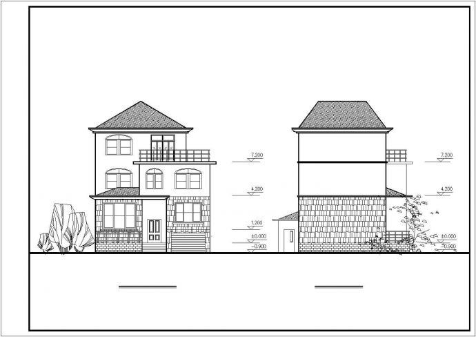 365平米3层框混结构独栋别墅建筑设计CAD图纸（含管道和电气图）_图1