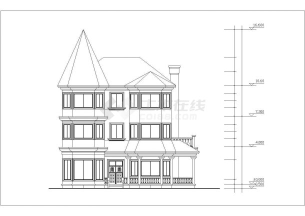430平米4层框混结构单体乡村别墅平立面设计CAD图纸（含阁楼）-图一