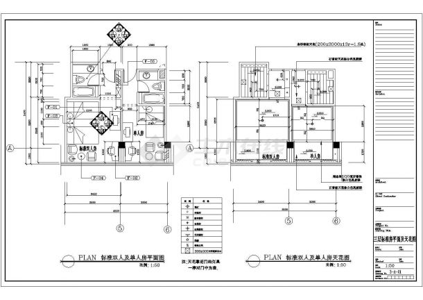 某酒店装饰工程设计三层客房平面天花放样CAD节点完整构造图-图一