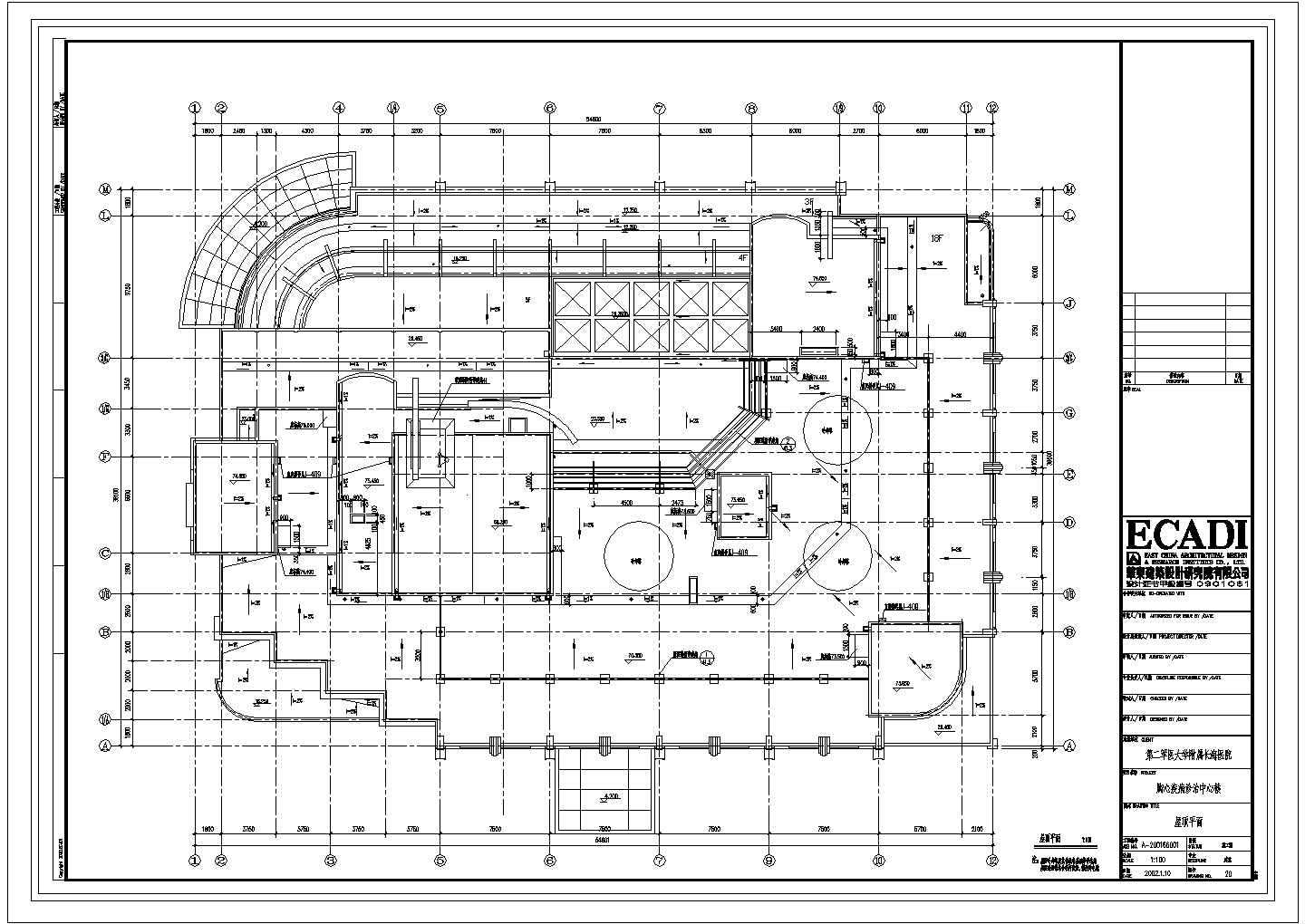 某长海医院施工图屋顶平面CAD节点剖面设计图纸
