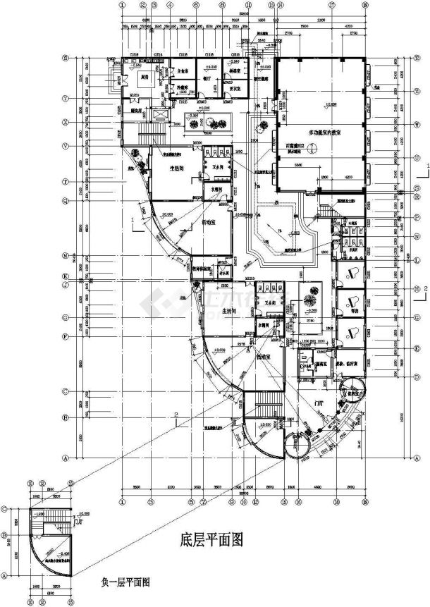 北京某幼儿园某大型3层框架结构教学综合楼建筑CAD设计图纸-图二