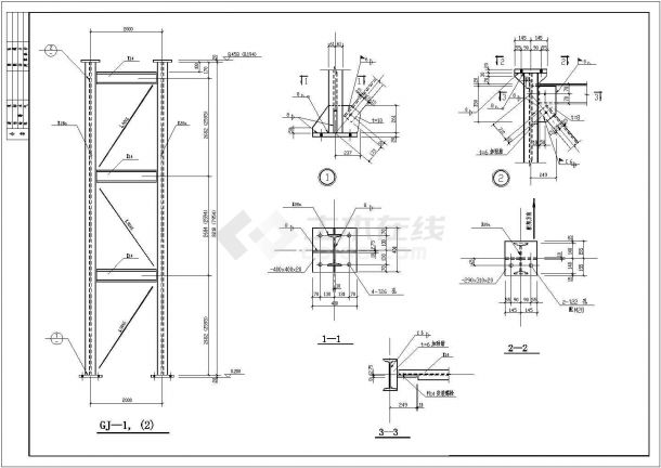 某钢制人行天桥CAD全套设计平面图-图二