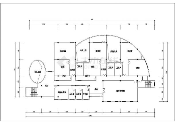 合肥某社区占地780平米2层框架结构私立幼儿园平立剖面设计CAD图纸-图一