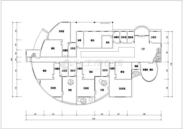 合肥某社区占地780平米2层框架结构私立幼儿园平立剖面设计CAD图纸-图二