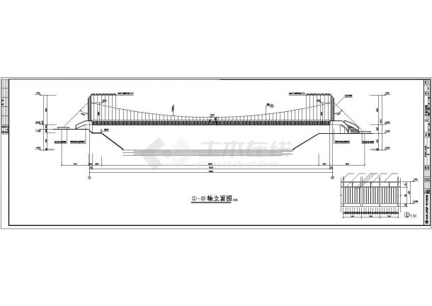 深圳坪地镇铁桥66m人行悬索桥铁桥CAD钢结构设计图纸完整-图一